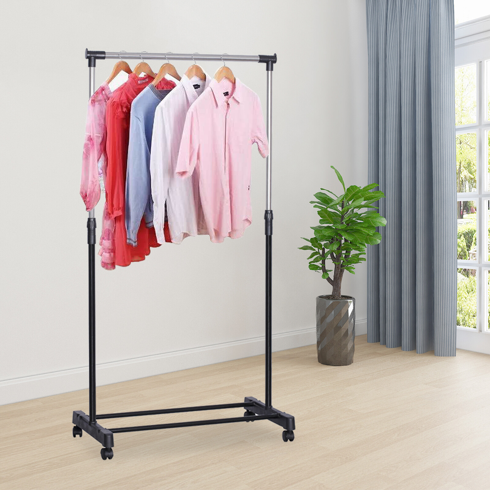 Laundry Drying Rack Clothes Storage Hanger Stand With Brake Roller Adjustable