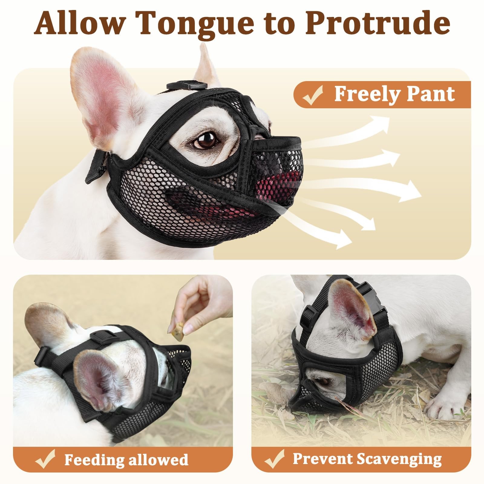 Mayerzon French Bulldog Muzzle, Mesh Short Snout Dog Muzzle for Flat-Faced Do...