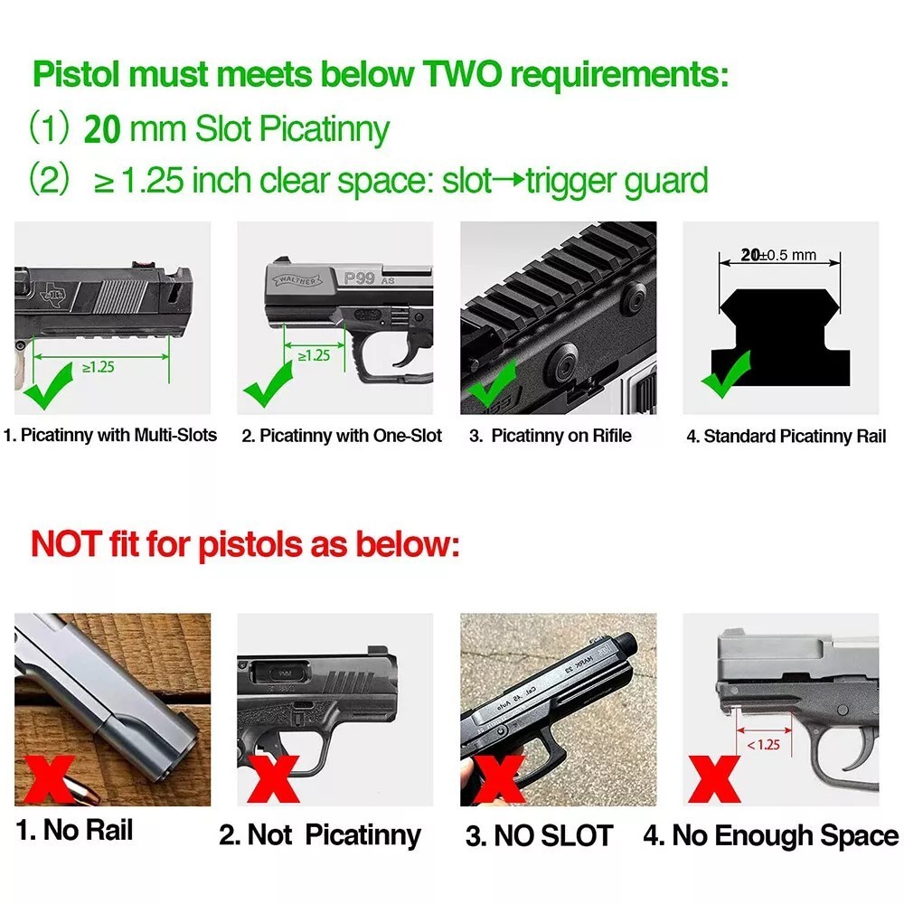 Tactical Pistol Flashlight LED White Light 20mm Picatinny Rail Mount For Glock