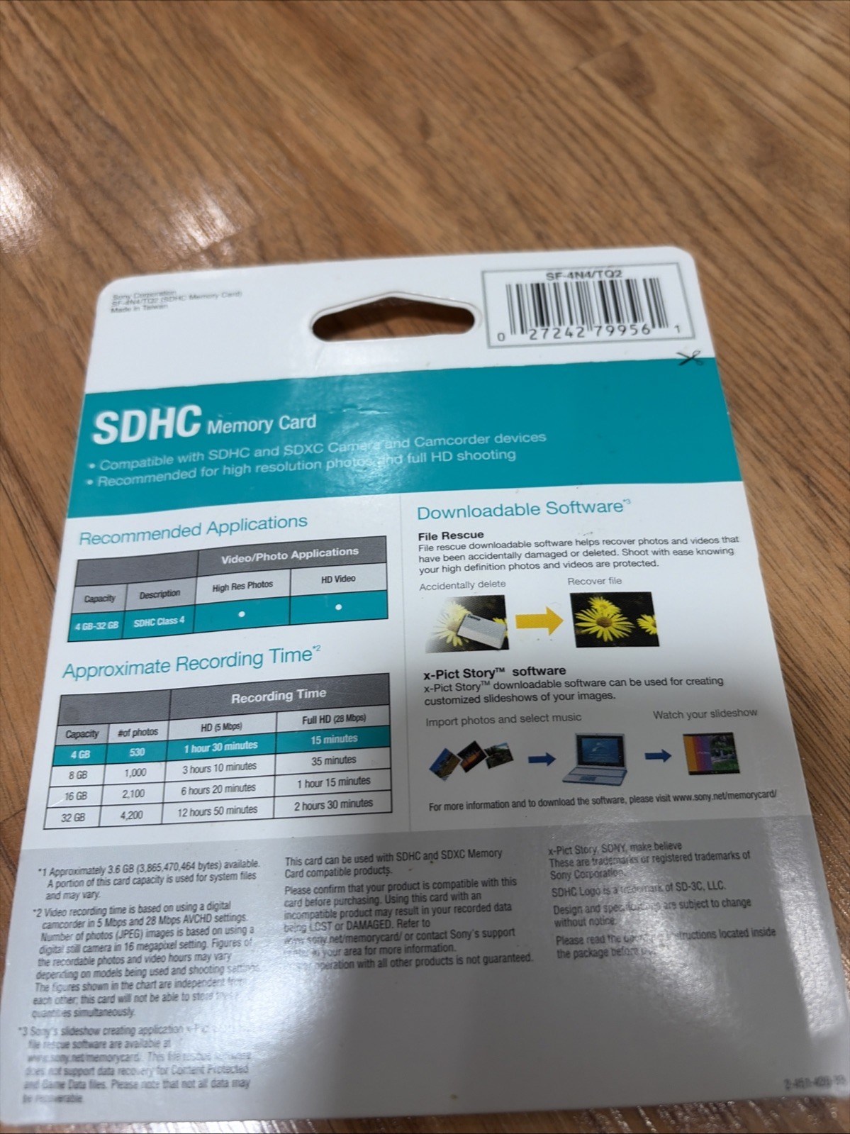 Sony 4GB SDHC Class 4 Memory Card - NEW & SEALED