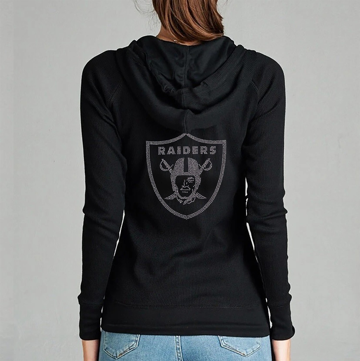 Las Vegas Raiders Rhinestone Full Zip Hoodie Sweatshirt
