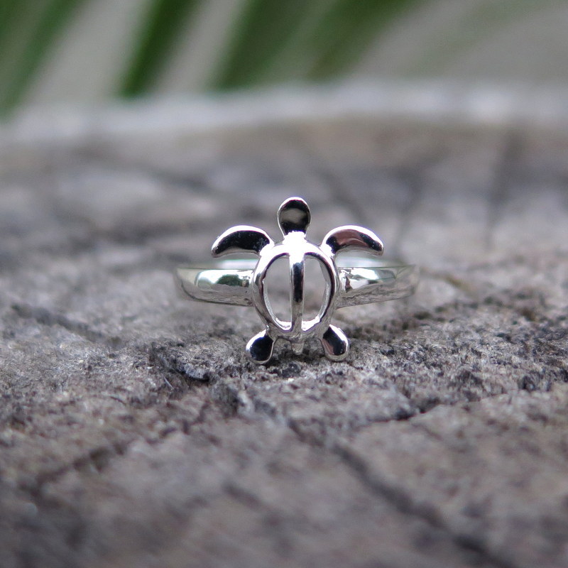 Hawaiian Hawaii Honu Sterling Silver Turtle Silver Shell Open Toe Ring TR1311