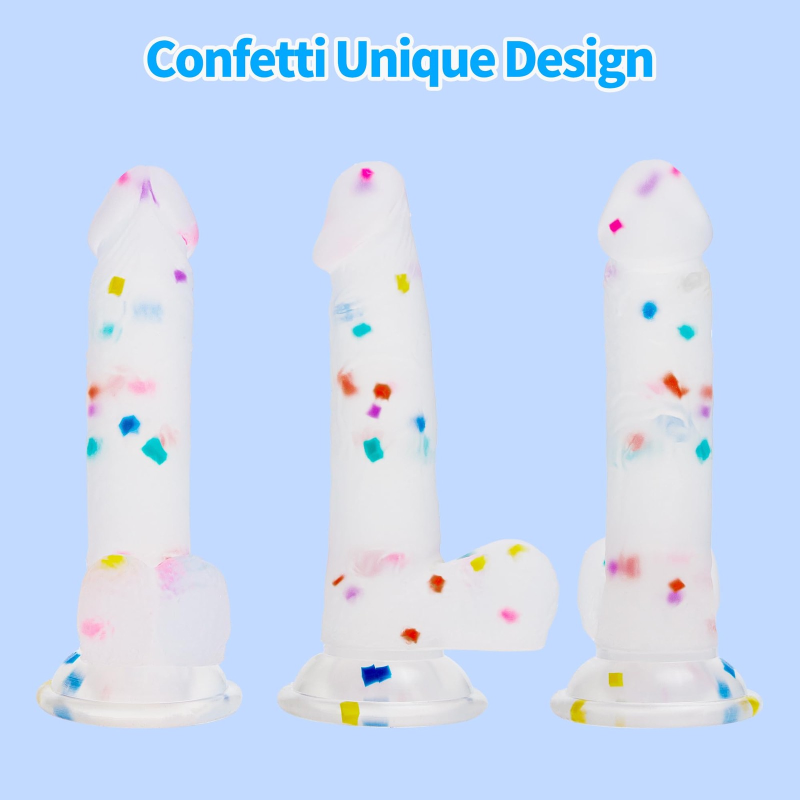 6.5 Inch Confetti Clear Silicone Dildo with Flared Suction Cup Base for Hands...