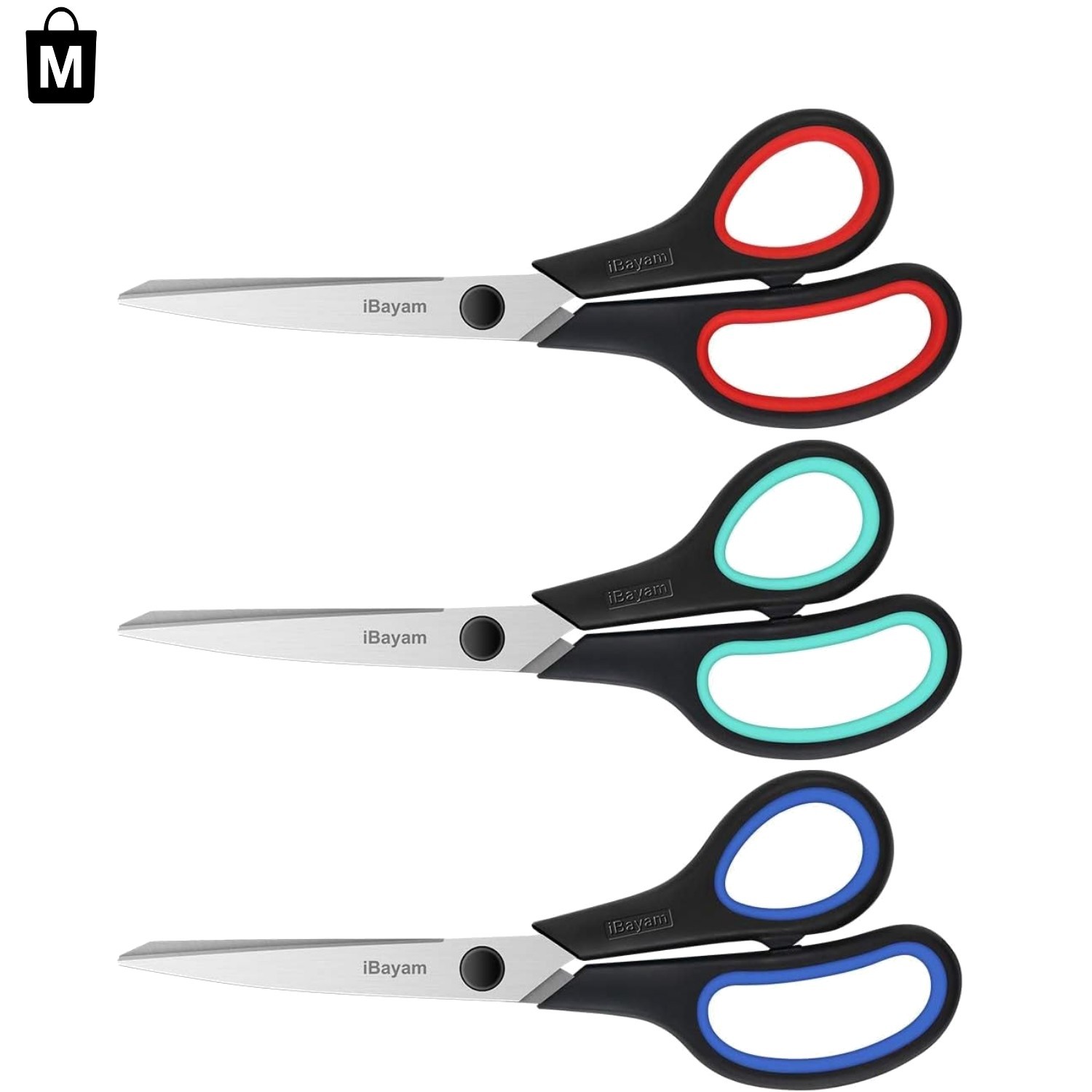 Heavy Duty 8.5" Scissors Set – 3 Ultra-Sharp Scissors for Crafts, School, Office