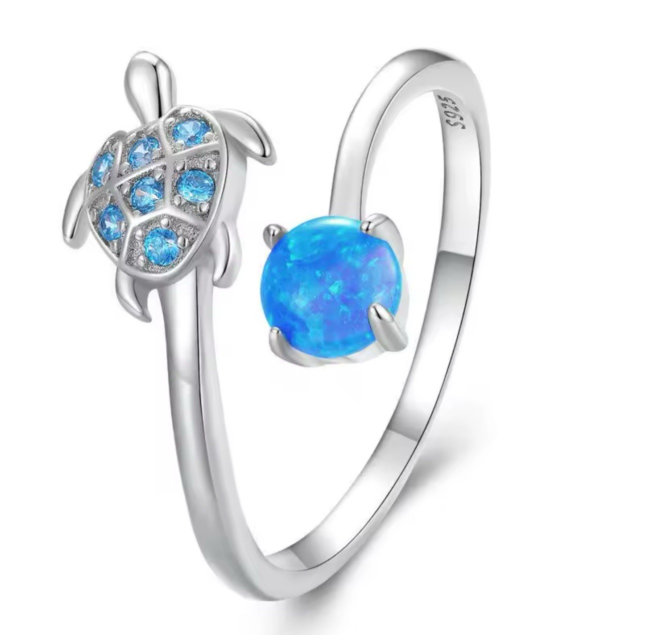 Opal Sea Turtle Ring Adjustable One Size Sealife Genuine 925 Sterling Silver 💖
