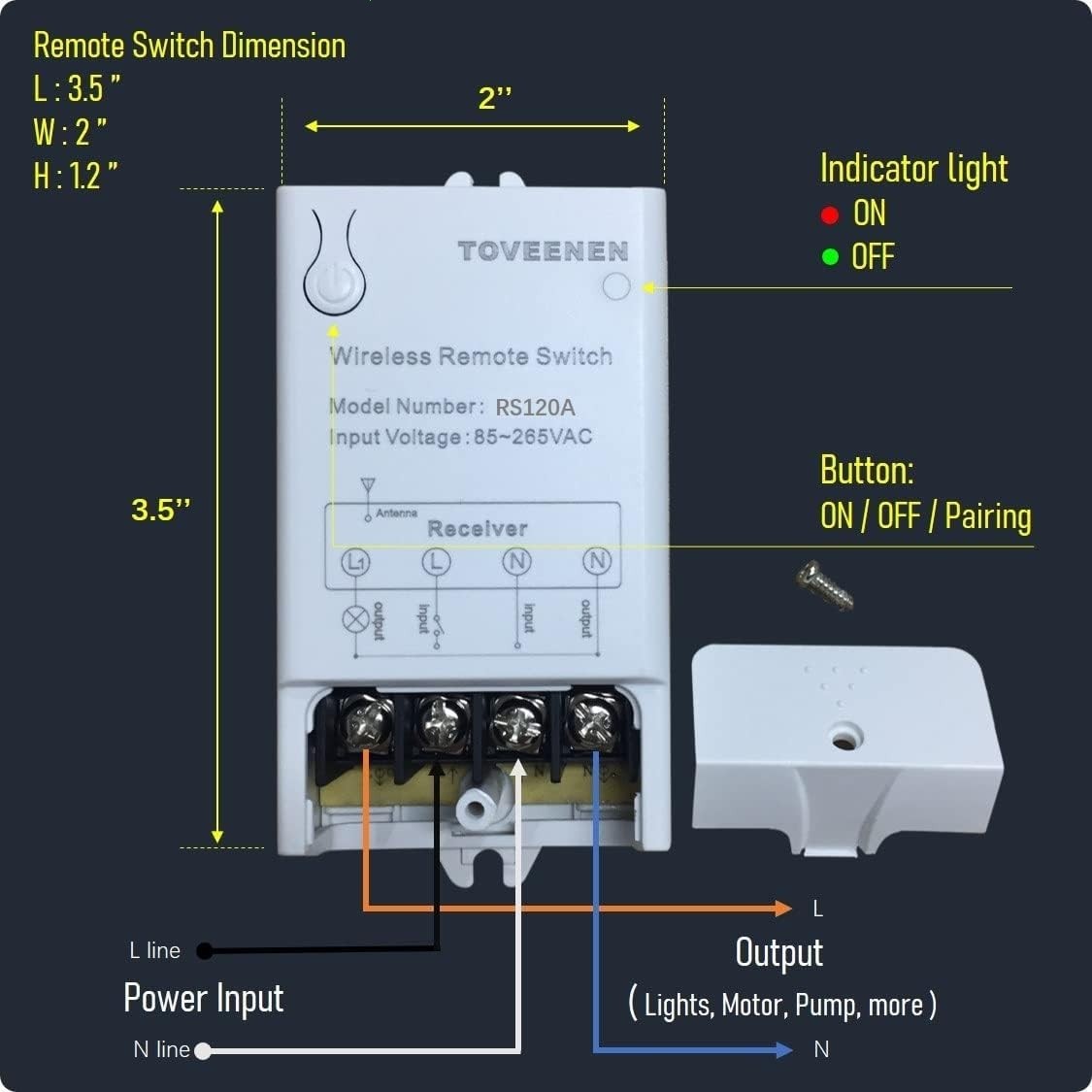 Wireless Switch 400Ft Long Range Wide Voltage 85~265V Large Load Remote Control