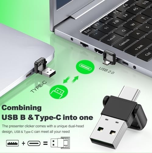 Wireless Presentation Clicker Remote for PowerPoint - USB Type C, Green Laser, M