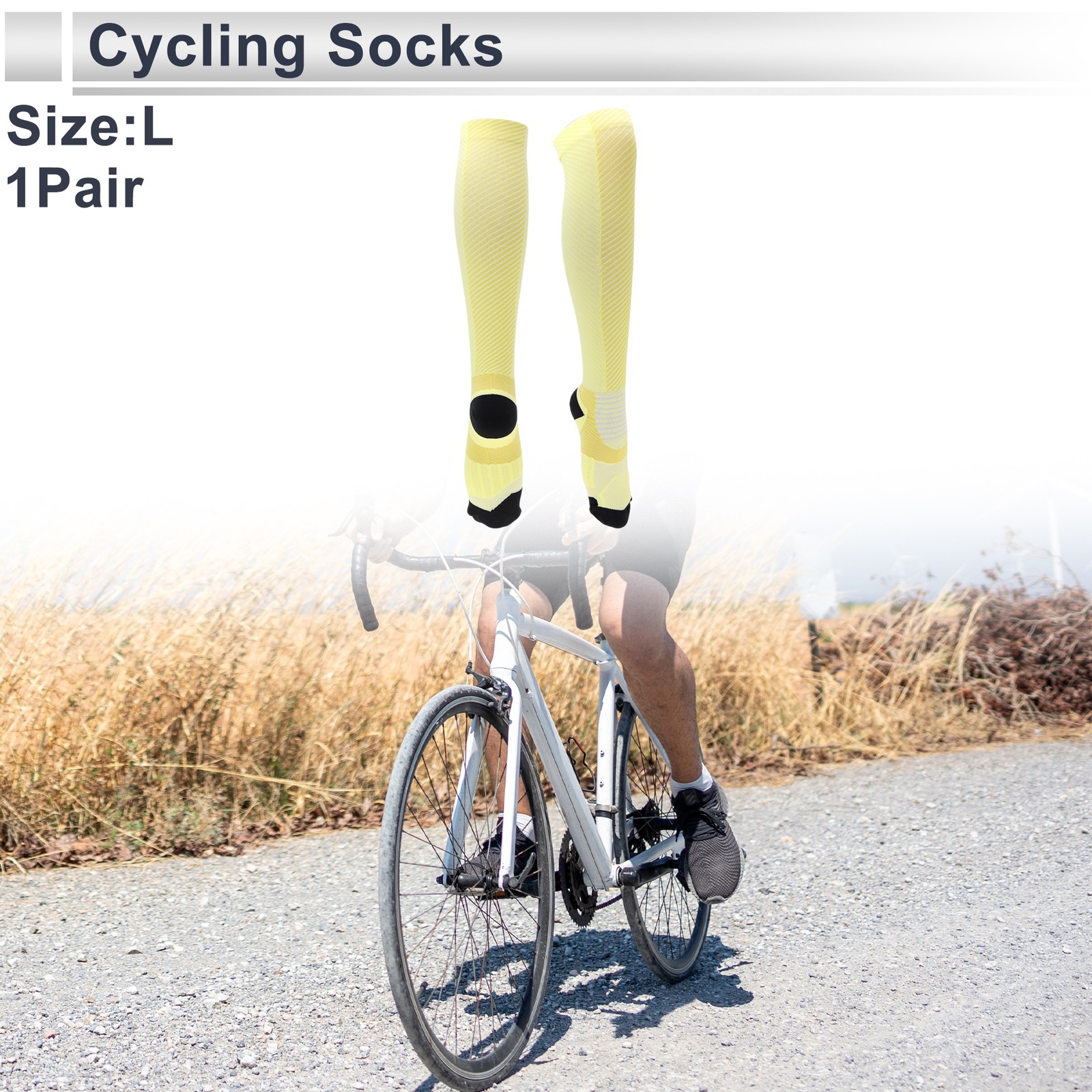Cycling Socks Anti-Friction Size L Colorblock Twill High Yellow