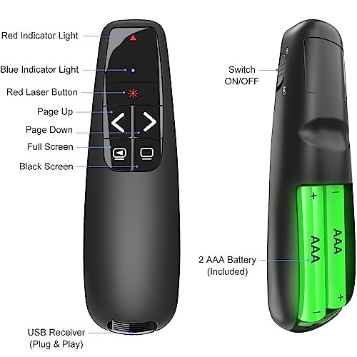 Presentation Clicker with Case Storage: Wireless Presenter Red Laser + Case