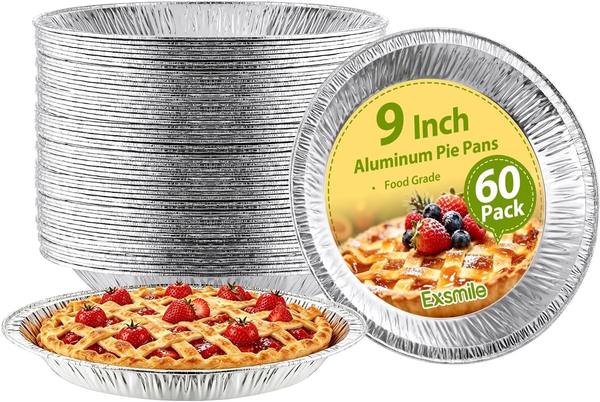 60 Pack 9 Inch Disposable Aluminum Pie Pans - Round Foil Pie Tins, Foil Plates,
