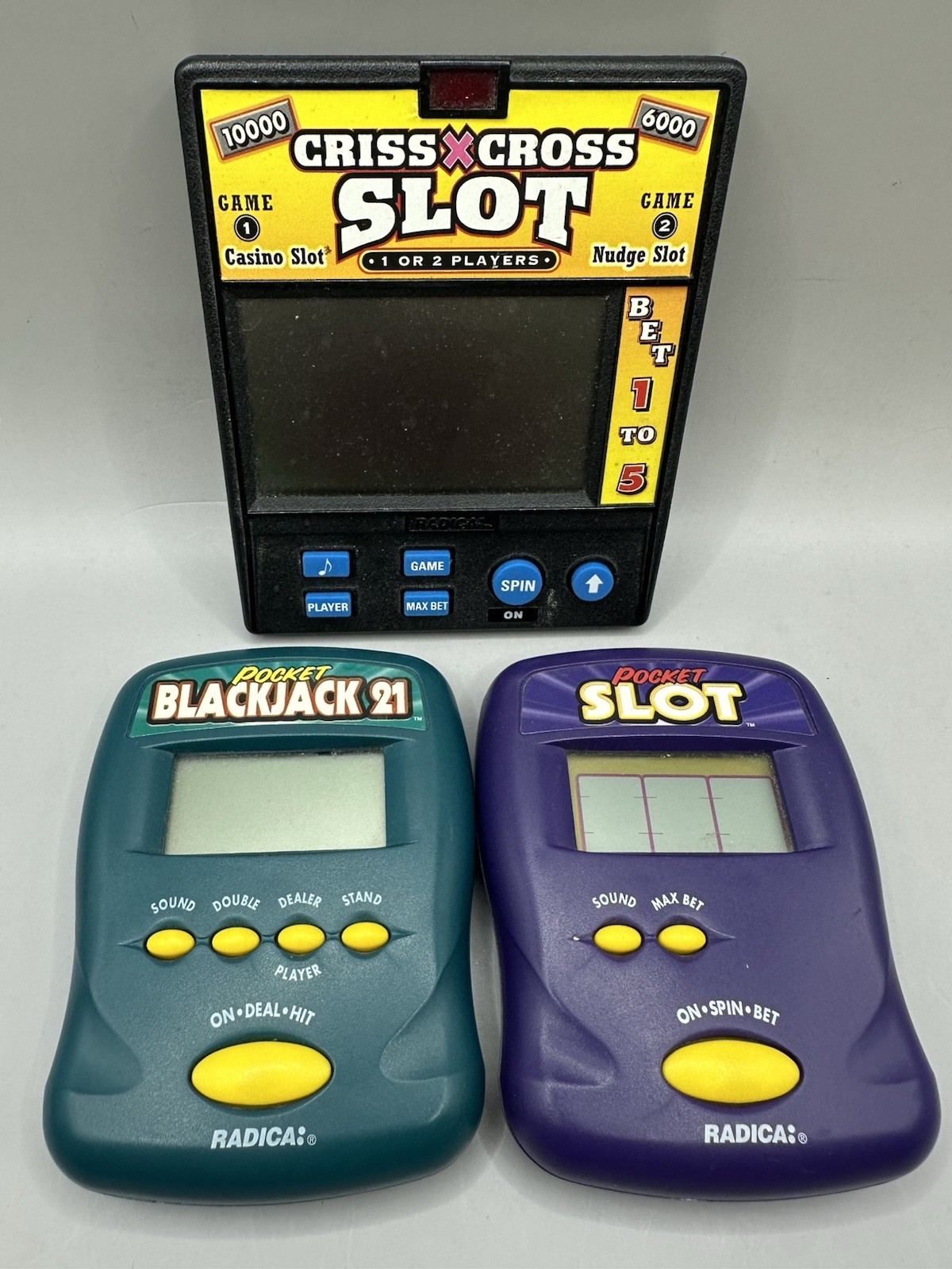 Lot Of 3 ~ Radica VTG Games Blackjack, Pocket Slot, Criss Cross Slot All Tested