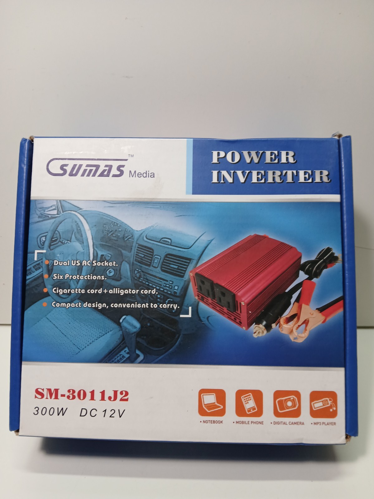 Sumas Power Inverter 300W/ DC 12V Sumas Media SM-3011J2 New