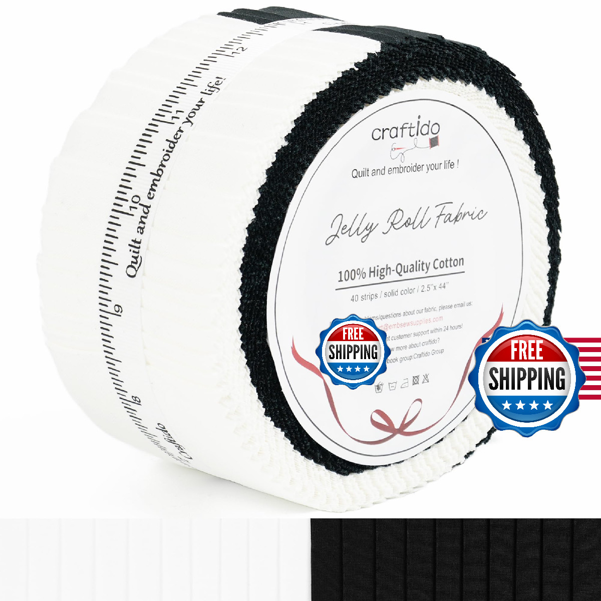 Craftido-18 Options-100% Cotton Jelly Roll Fabric Precut Strips for Quilting, Cr