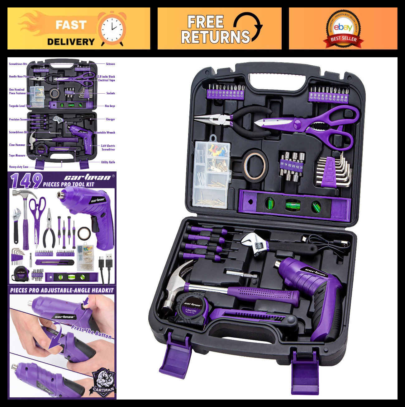 149-Piece Tool Set with Cordless Screwdriver - Essential Household Hand Tool Kit
