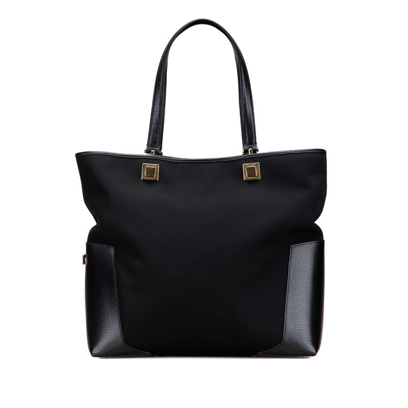Salvatore Ferragamo Shoulder Bag Tote Leather Nylon Black Women Used Authentic
