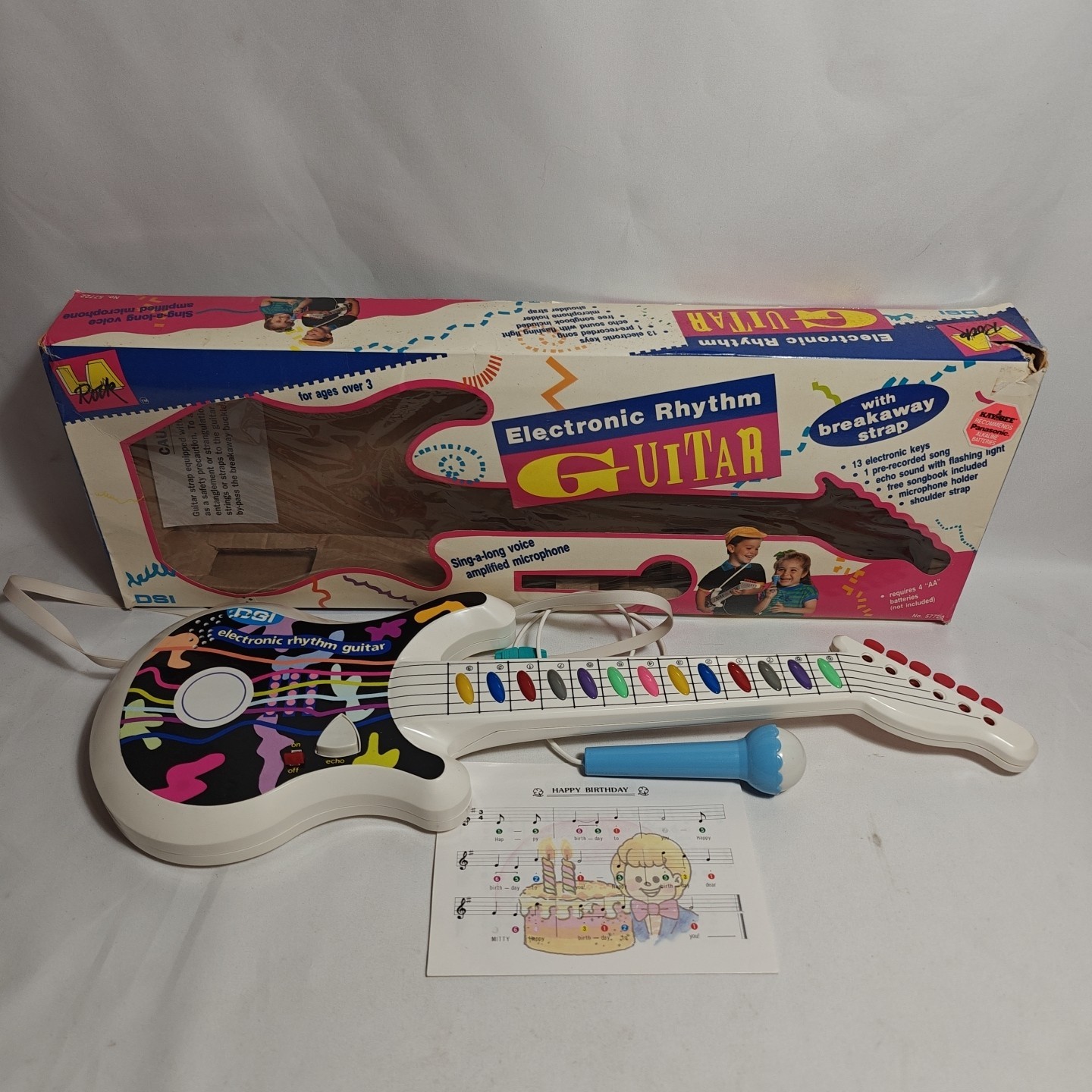DSI LA Rock Electronic Rhythm Guitar 1992 Toy W/Microphone 57722 Tested In Box