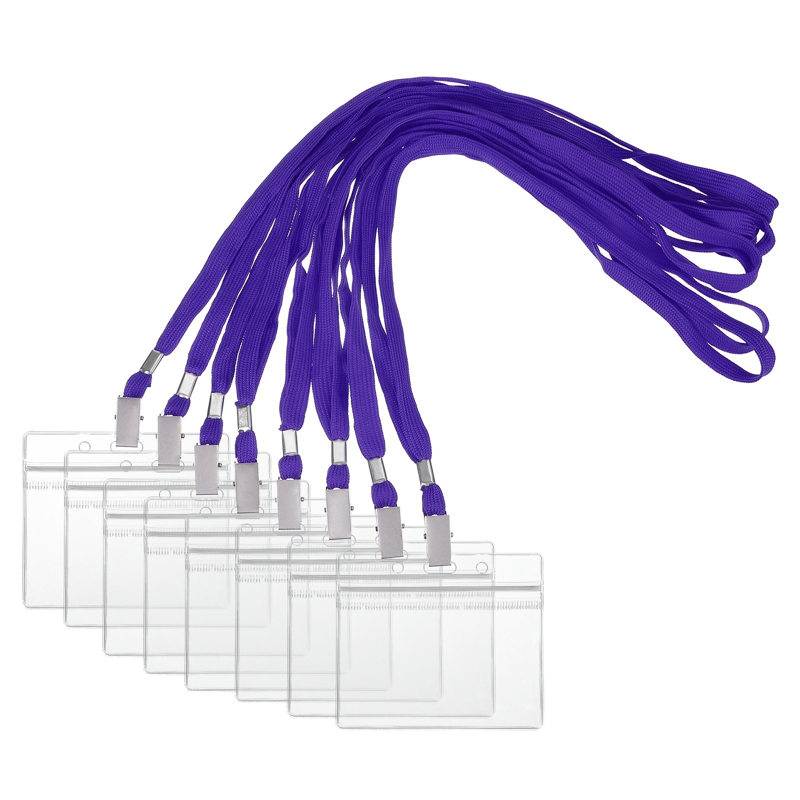 30 Set Name Tag Holders with Lanyard for Office, Purple(4x2 Inch)