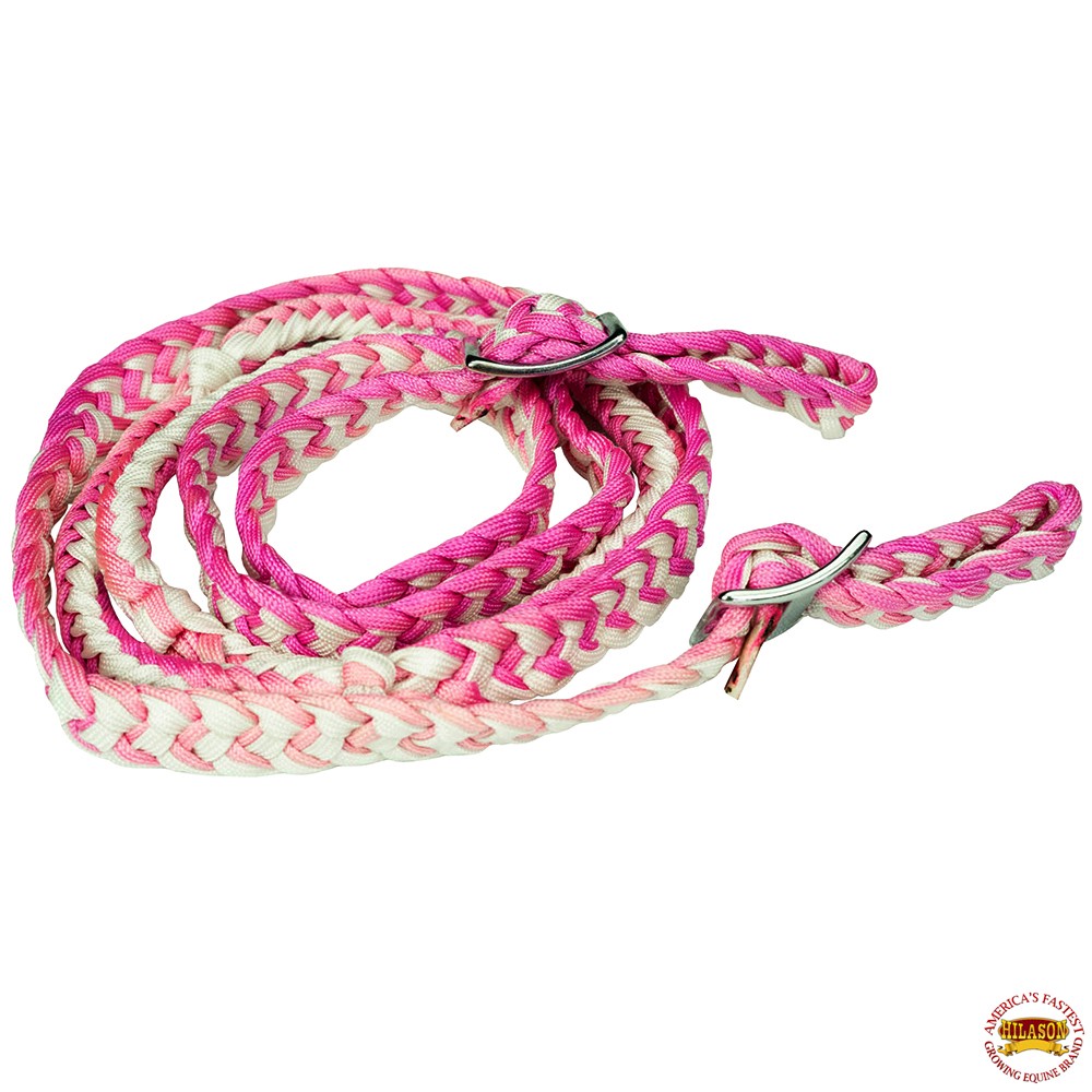 C-E148 1" X 8Ft Hilason Braided Poly Barrel Reins Horse Racing Flat Grip Knots