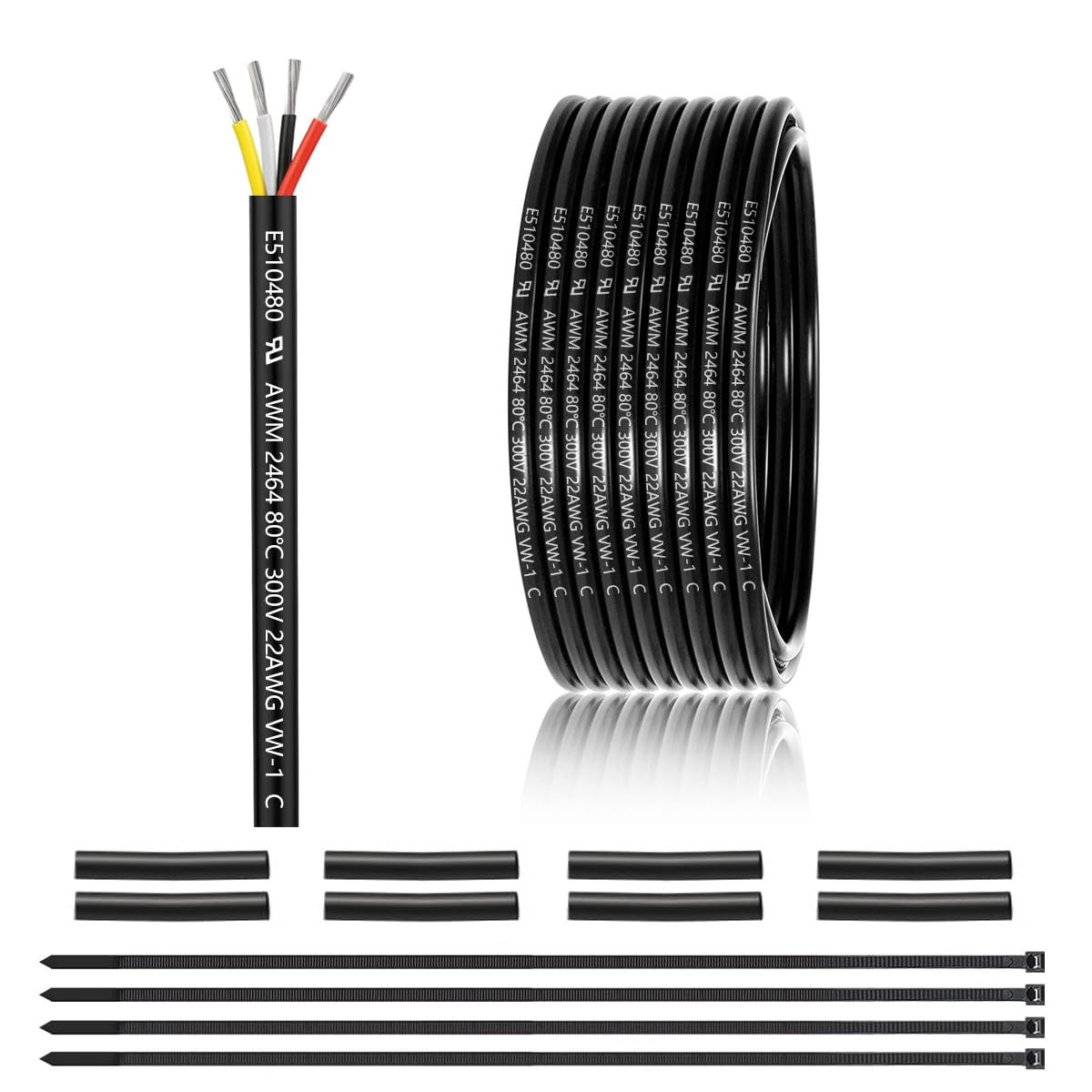 22 Gauge 4 Conductor Electrical Wire 25FT, UL 2464 22 AWG 4 White
