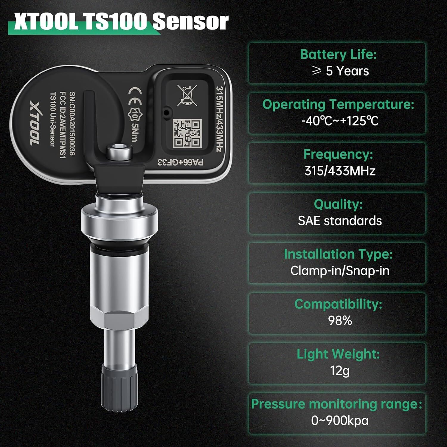 XTOOL 4pcs*TS100 315/433MHz Tire Pressure Sensor TPMS Relearn Tool Use for TP150