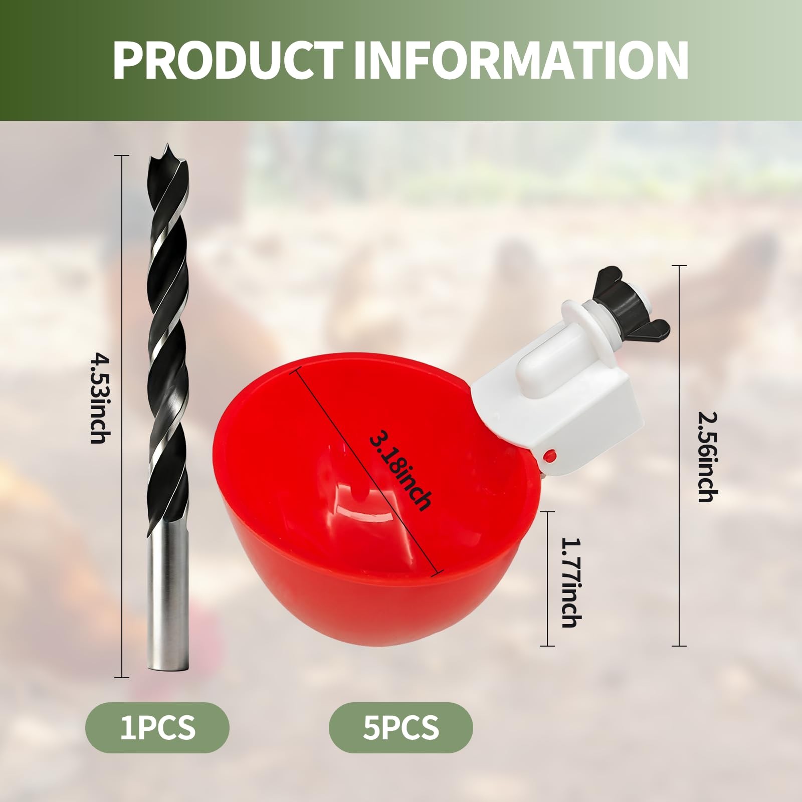 5PCS Chicken Waterer Cups, Red Automatic Poultry Watering Tee
