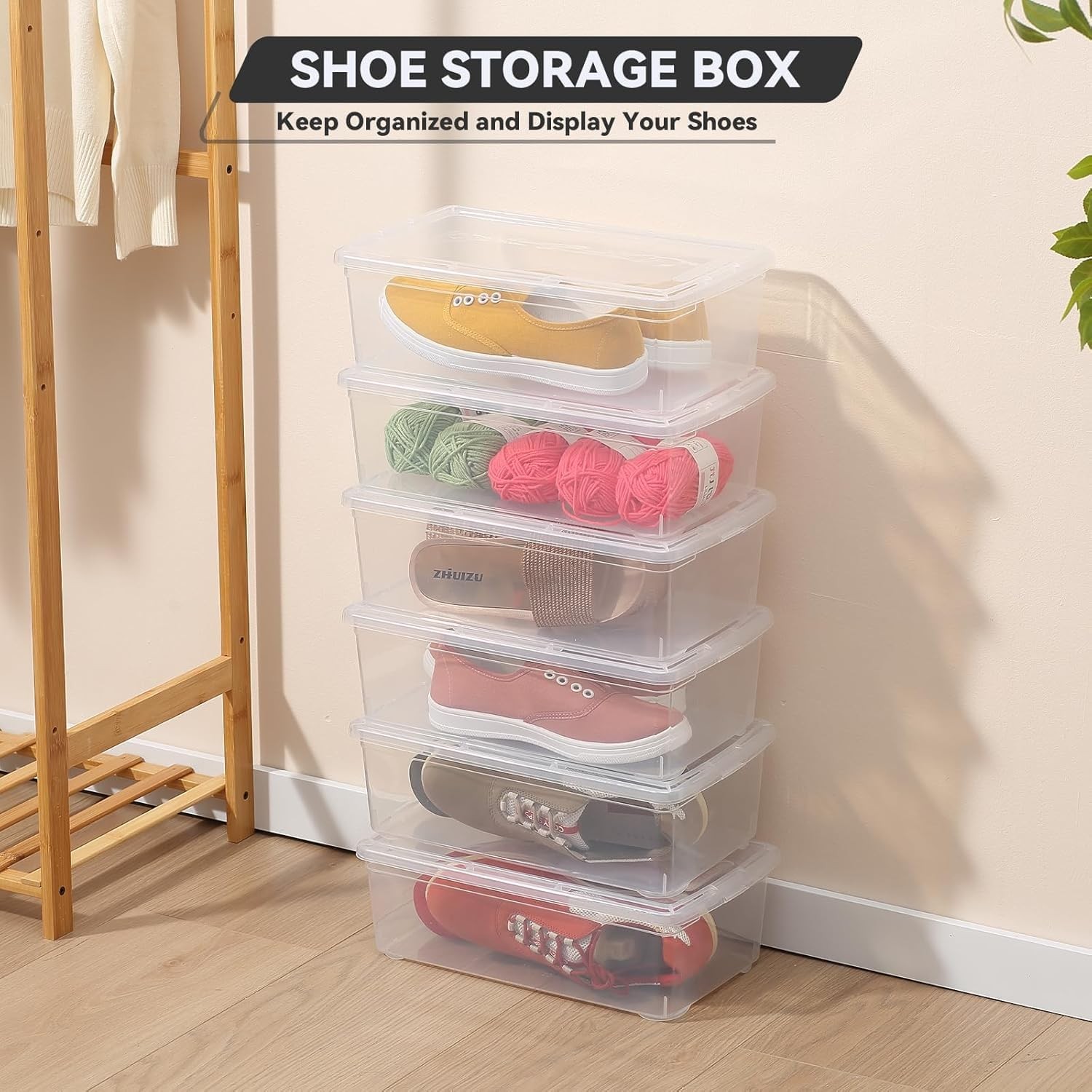8 Pack 6QT Plastic Storage Bins with Lids, Shoe Boxes (Clear)
