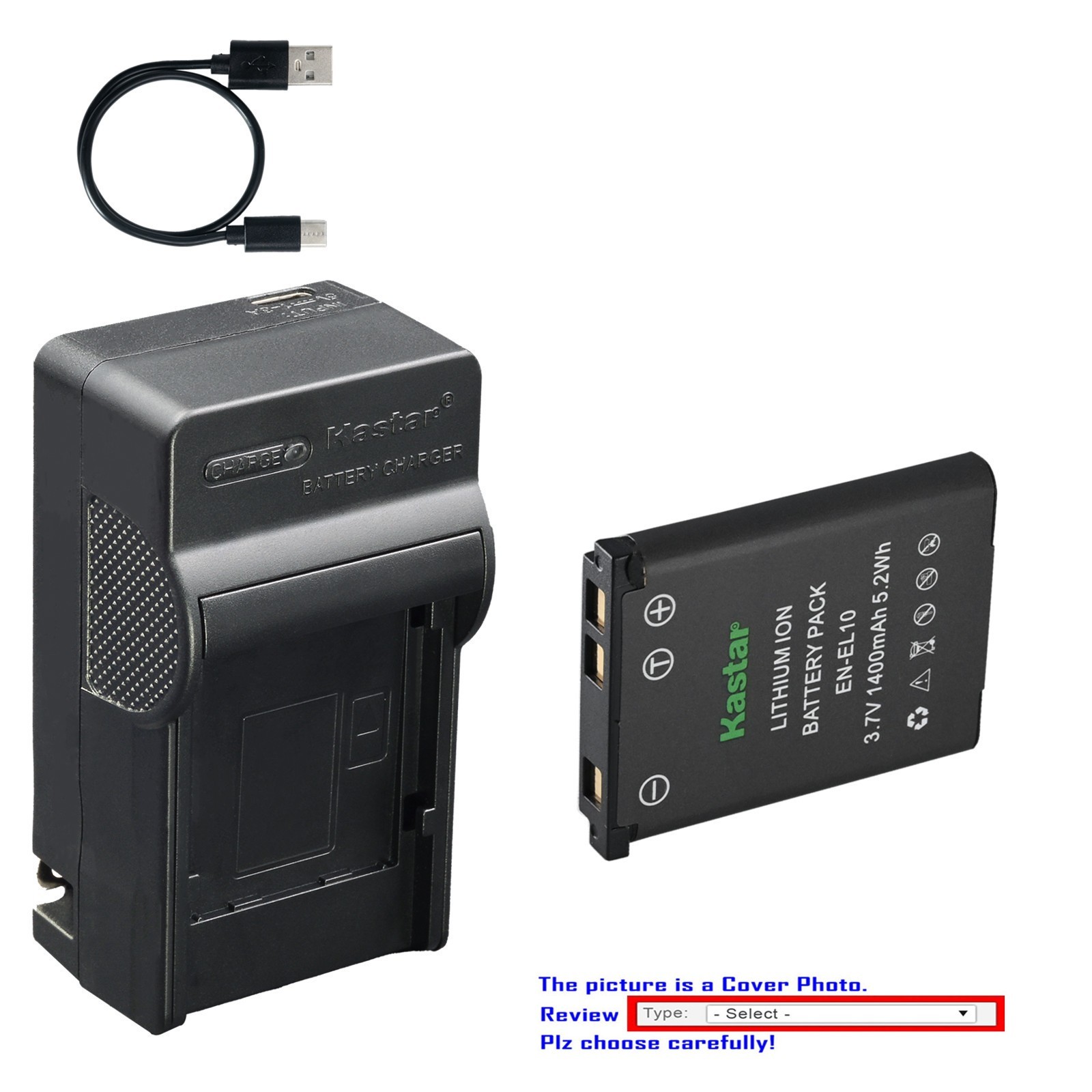 Kastar Battery AC & USB-C Charger for Nikon ENEL10 Coolpix S3000 S4000 S510 S570