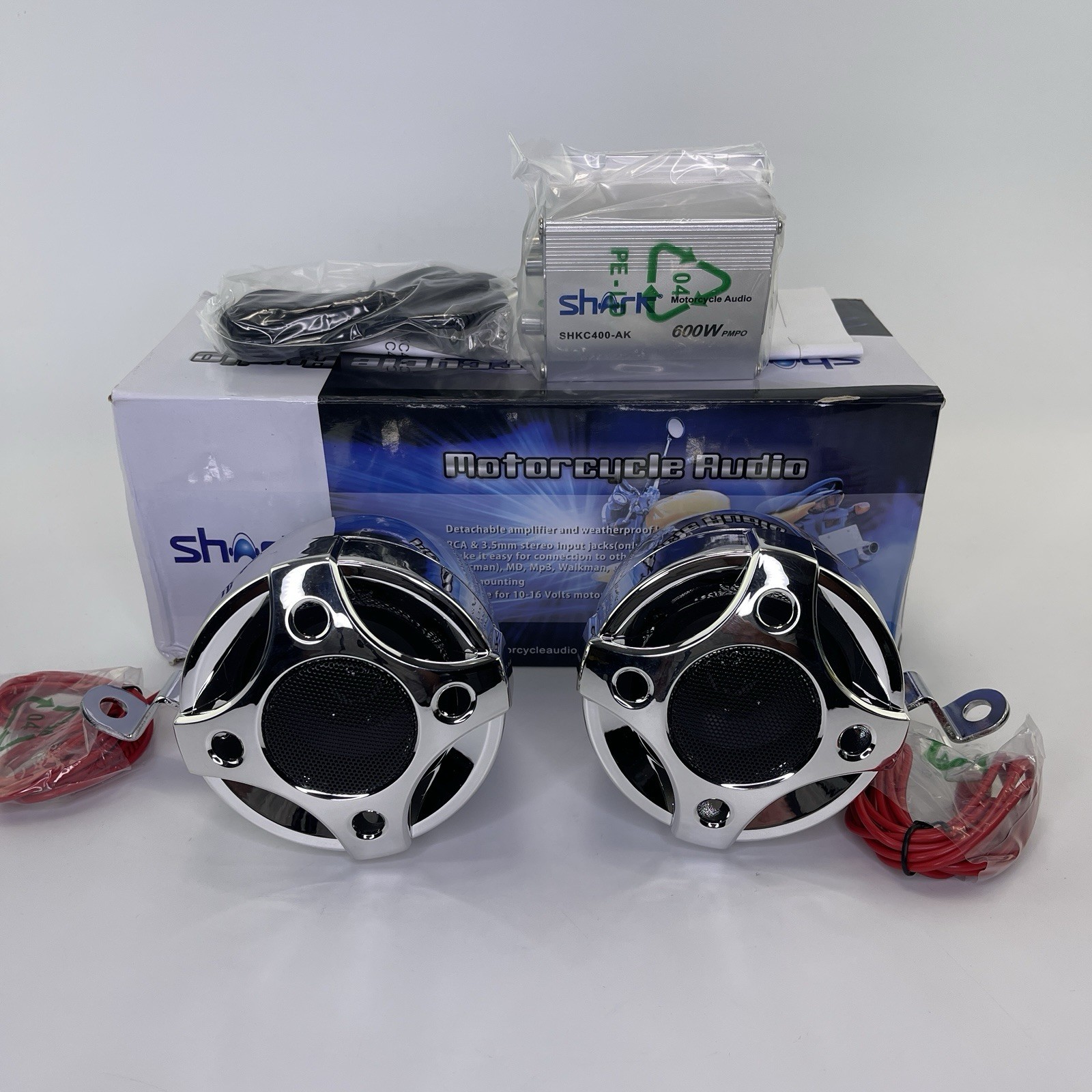 Shark Motorcycle Audio HKC400-AK Chrome 300w Speakers  600w Amplifier