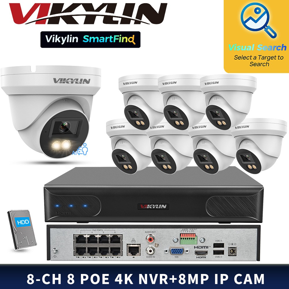 Vikylin Smartfind 8POE 8CH NVR Full Color MIC 8MP 4K Mini ip Camera homekit Lot