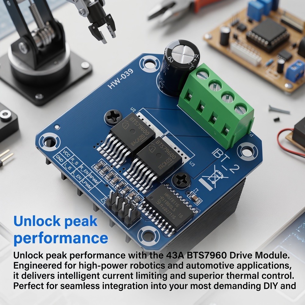 BTS7960 43A Motor Drive Board with Current Limiting for Vehicle and Lab Use