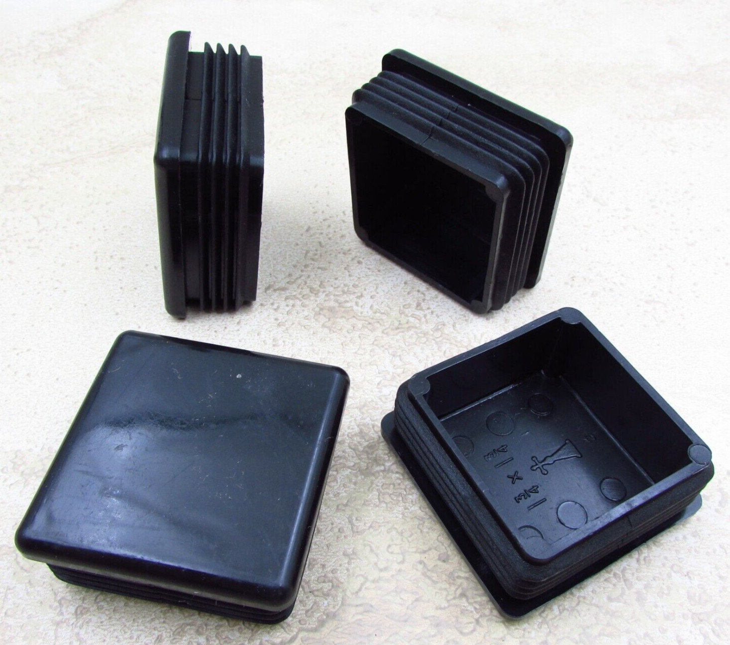 QTY 4  Black 1-3/4" Inch, 14-20 Gauge Square Tube End Cap Plastic Insert Plugs