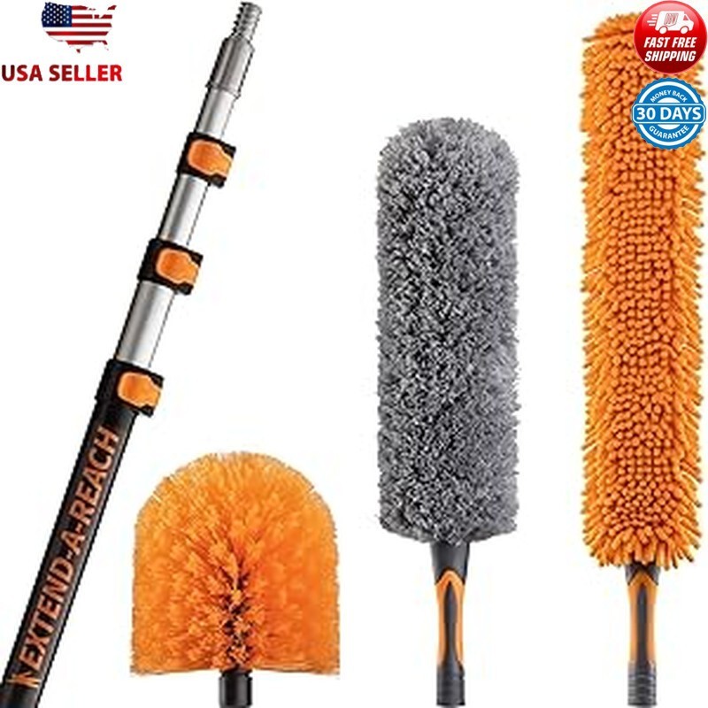 Telescopic Pole 20 Foot High Reach Duster Kit New Cobweb Feather Fan Cleaner