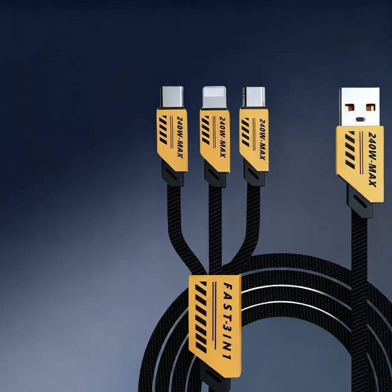 Heavy Duty 3 Head USB Data Cable Compatible with Android Type-C Devices
