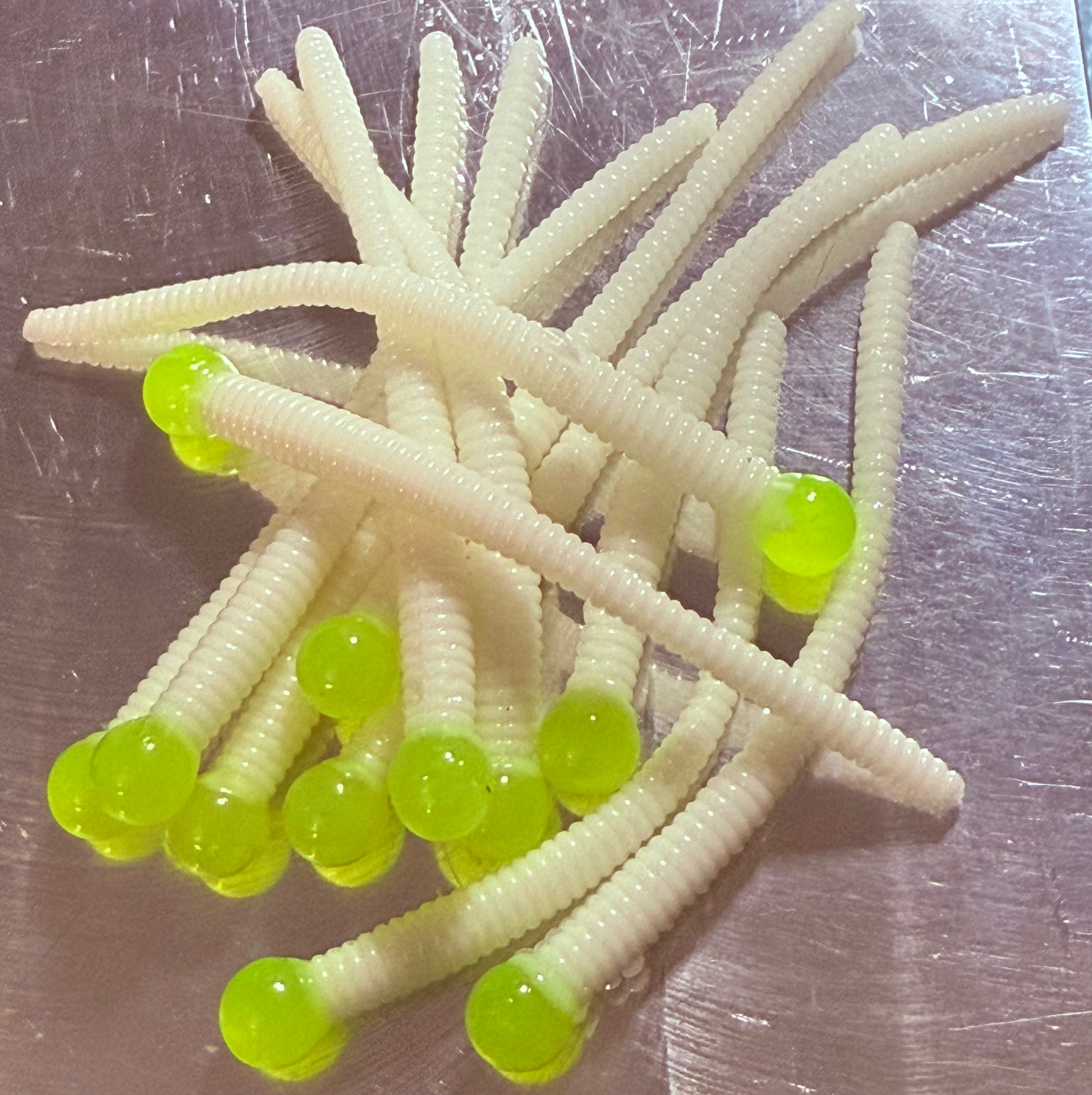 Brains Baits Toxic Bone 3” Floating Mice Tails – White Body with Chartreuse-Lime