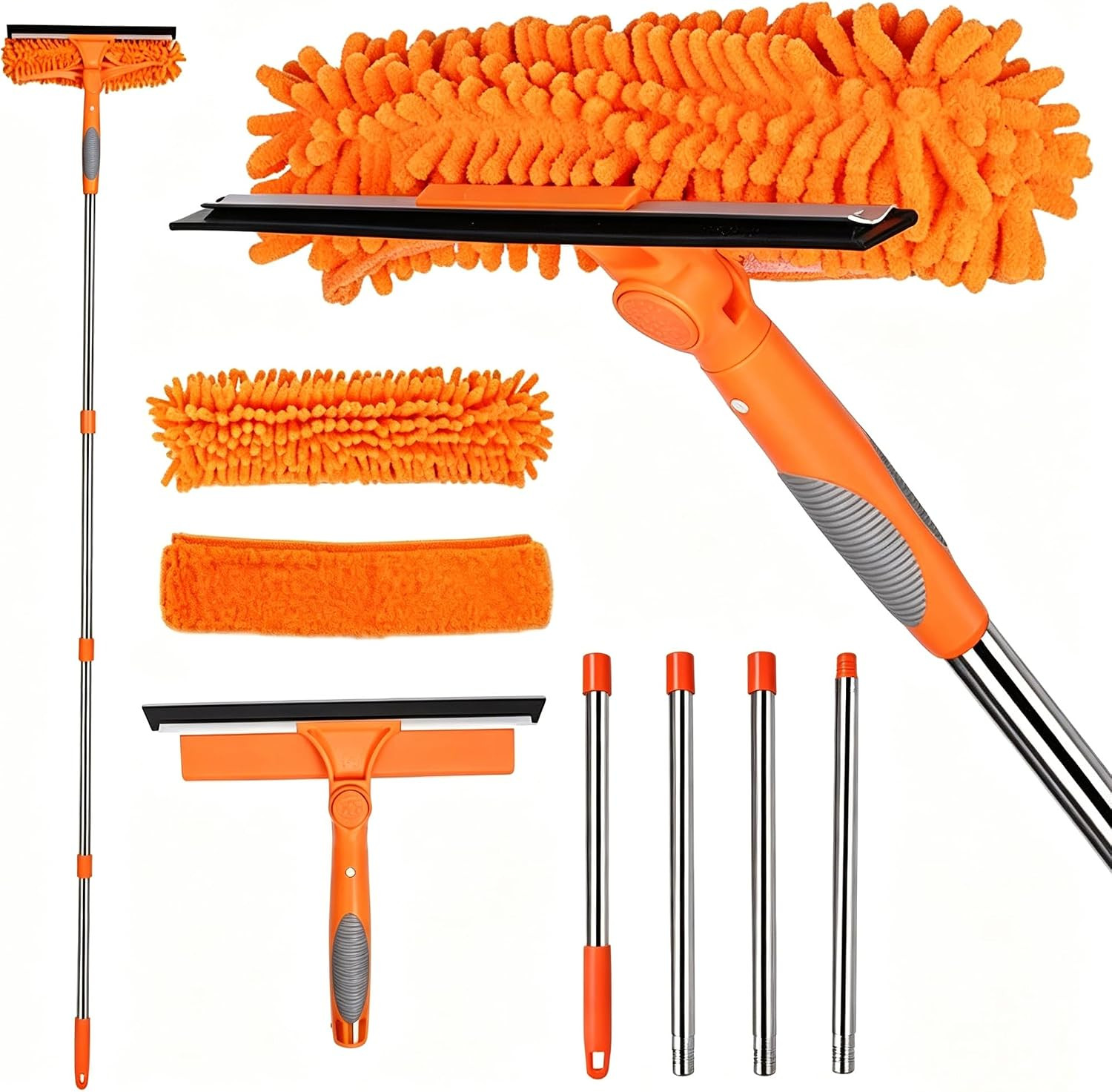 2-In-1 Window Cleaner Tool, 68'' Squeegee for Window Cleaning | Extension Pole,