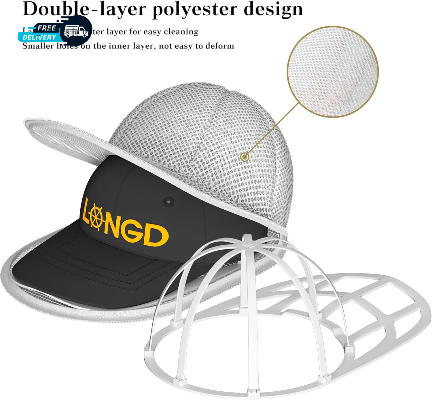 Hat Washer Cage with Snap Lock - Machine/Dryer Safe Compact Hat Cleaner
