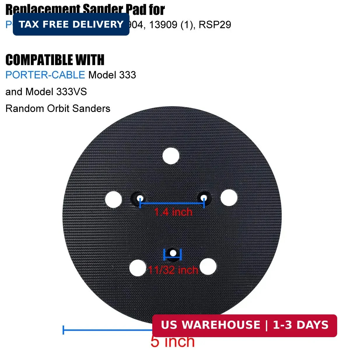 5" Sander Pad for Porter-Cable 333 and 333VS Random Orbit Sanders - Replacement