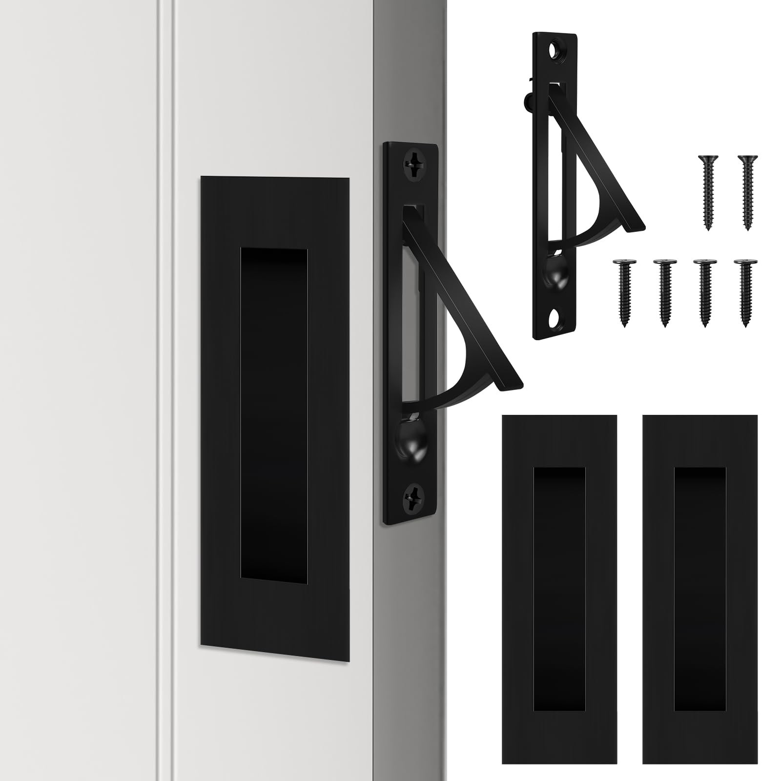 Pocket Door Pull and Edge Pull Set, Recessed Pocket Door Handle Matte Black F...