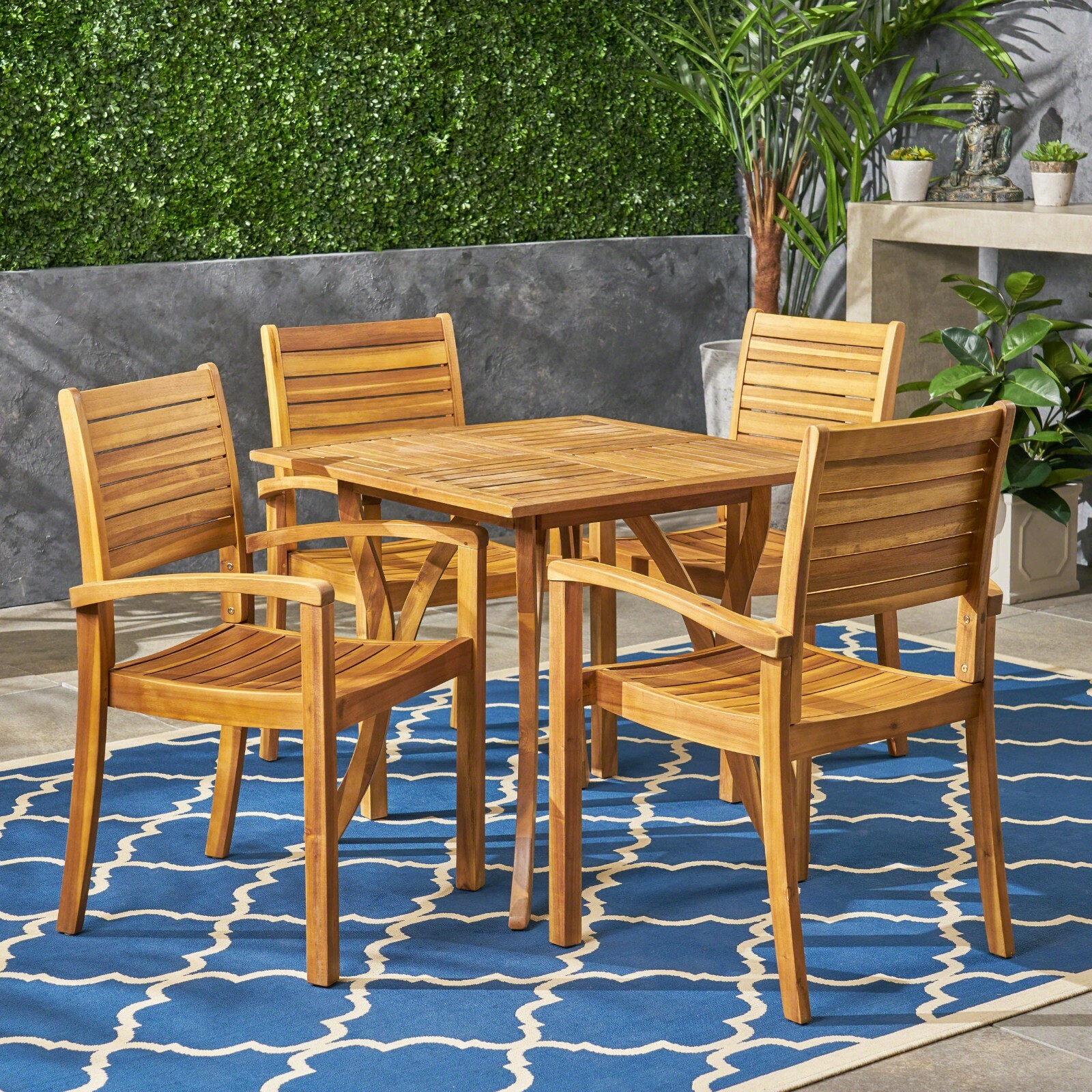 Carr Outdoor 4-Seater Square Acacia Wood Dining Set