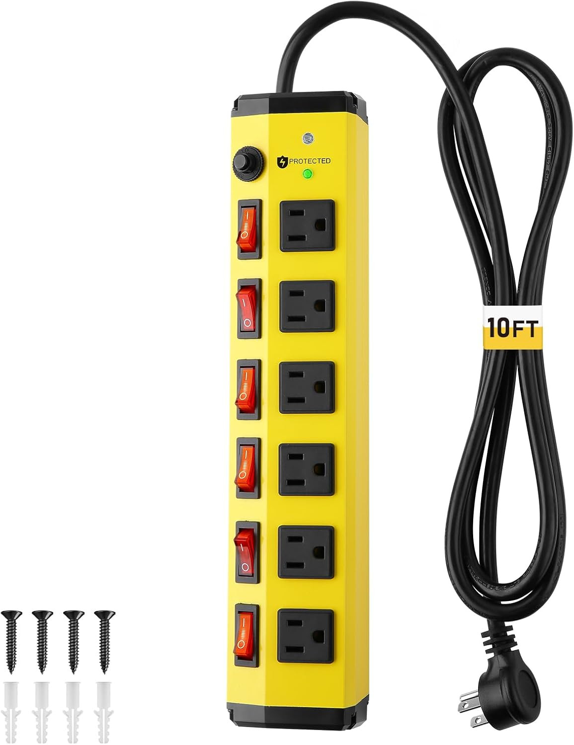 Heavy Duty Power Strip with Individual Switches,6 Outlet Metal Power Strip with