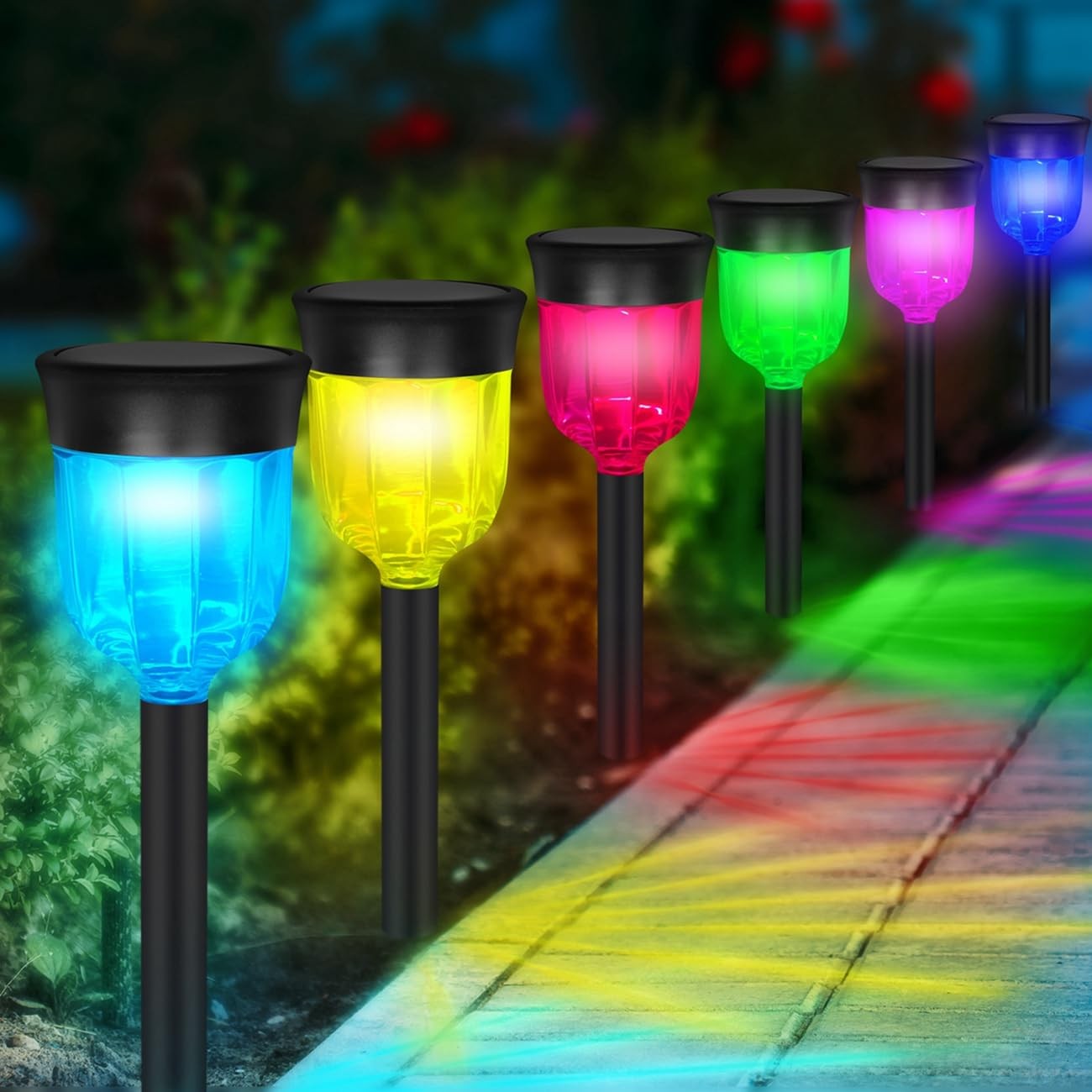 Solar Outdoor Path Lights, Color Changing Waterproof IP65 Auto On/Off Solar L...