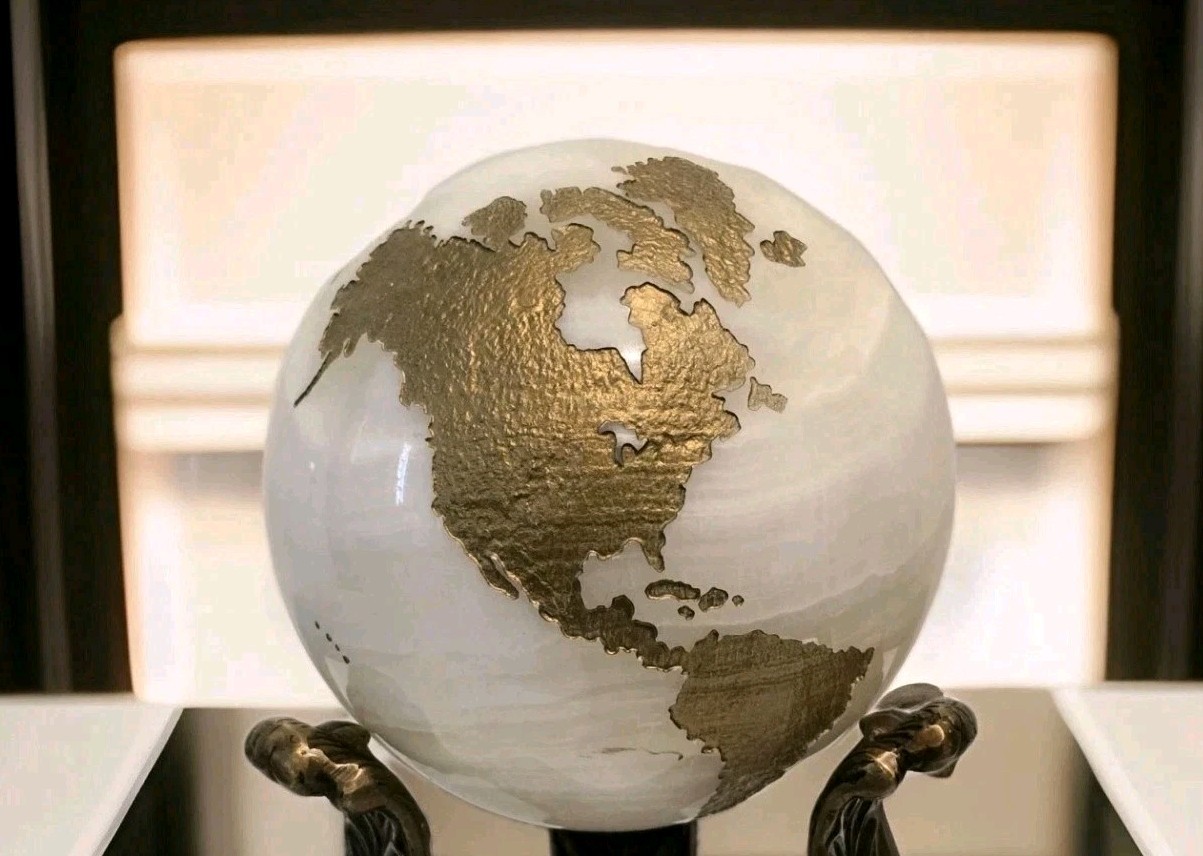 Maitland Smith Marble Stone Globe Solid White Gold - No Base