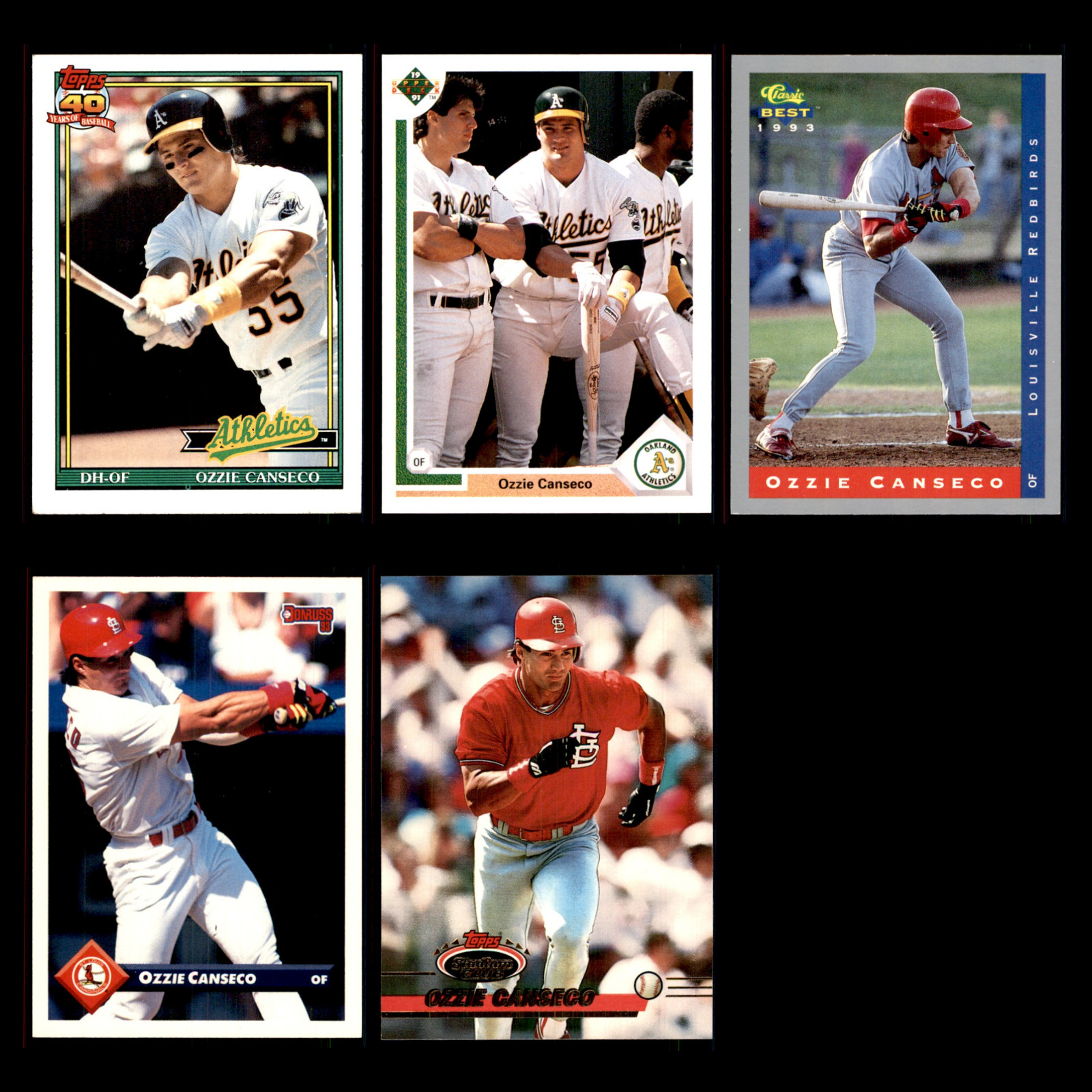 Ozzie Canseco Lot 6 Different Baseball Cards 1991-1993 OAK A's/STL/Louisville