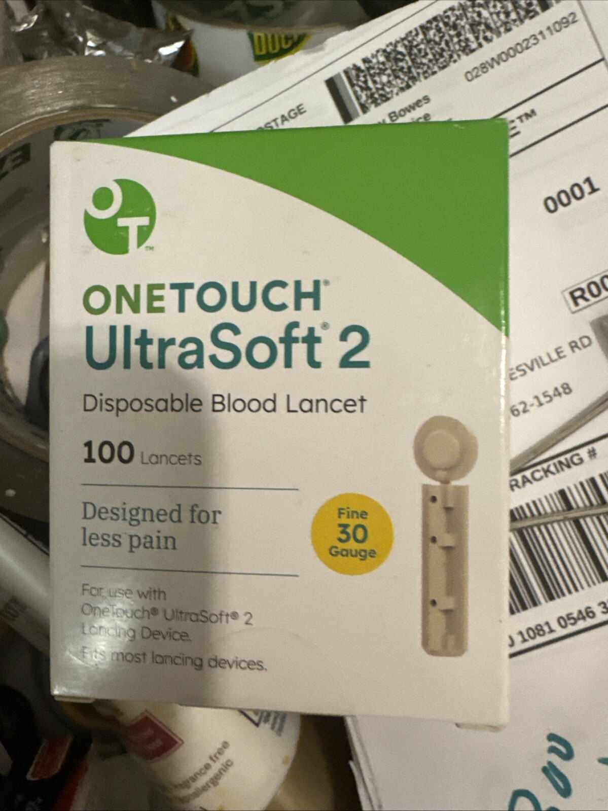 ONE TOUCH UltraSoft 2 100 Disposable Lancets, Less Pain Fine 30 Gauge, Exp 07/28