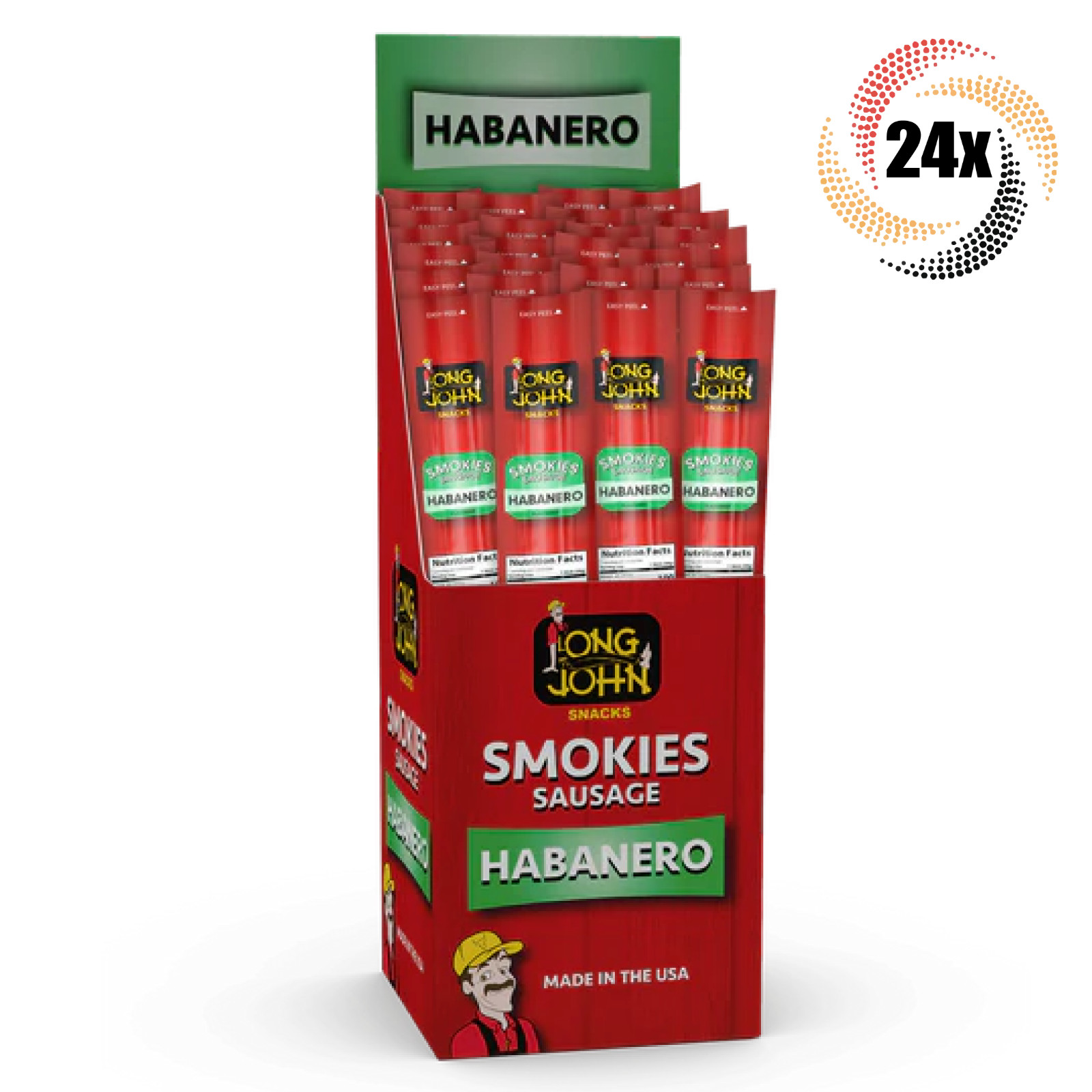Full Box 24x Stick Long John Smokies Habanero Smoked Pickled Sausage Stick | 1oz