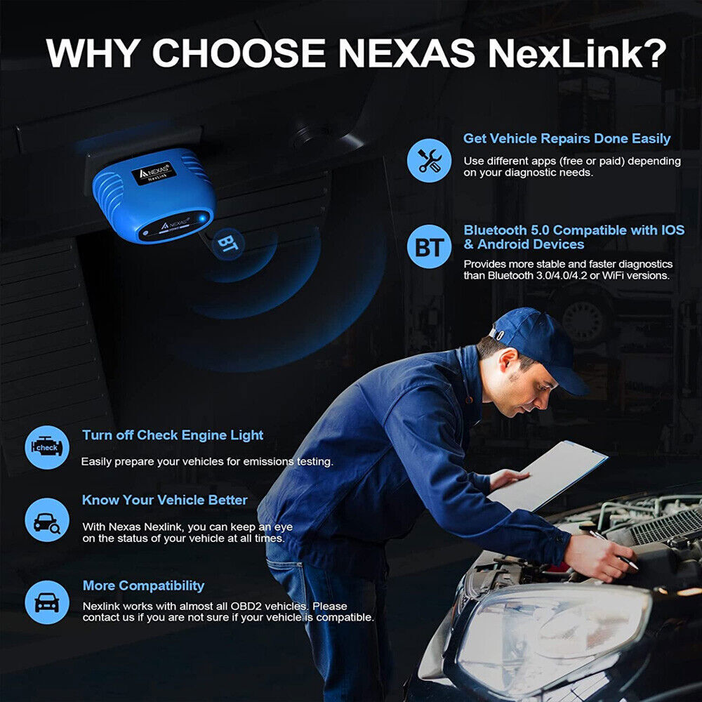 NEXAS OBD2 Scanner Car Code Reader Motorcycle Check Engine Light Bluetooth APP