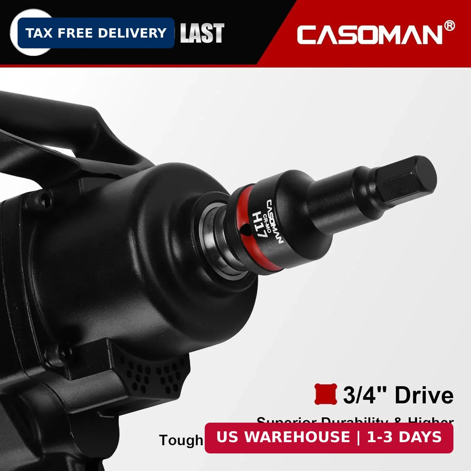 CASOMAN 3/4" Drive Large 17mm Impact Hex Bit Socket, One-Piece H17 Allen Socket