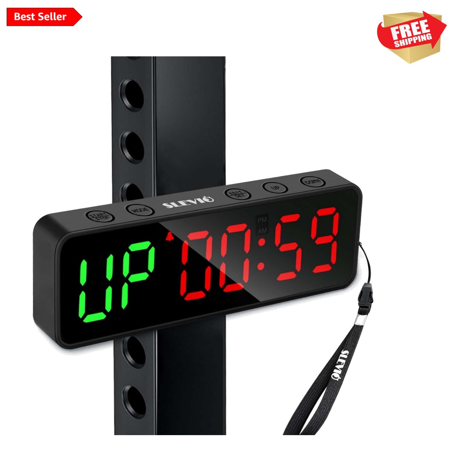 Magnetic Gym Timer Clock - Large LED Display for Interval Workouts, Matte Black