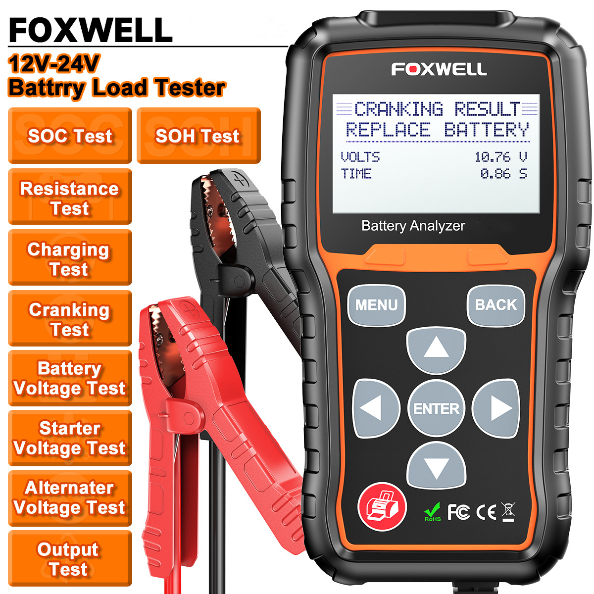 FOXWELL 12V 24V Car Truck Battery Load Tester Charging Cranking System Analyzer