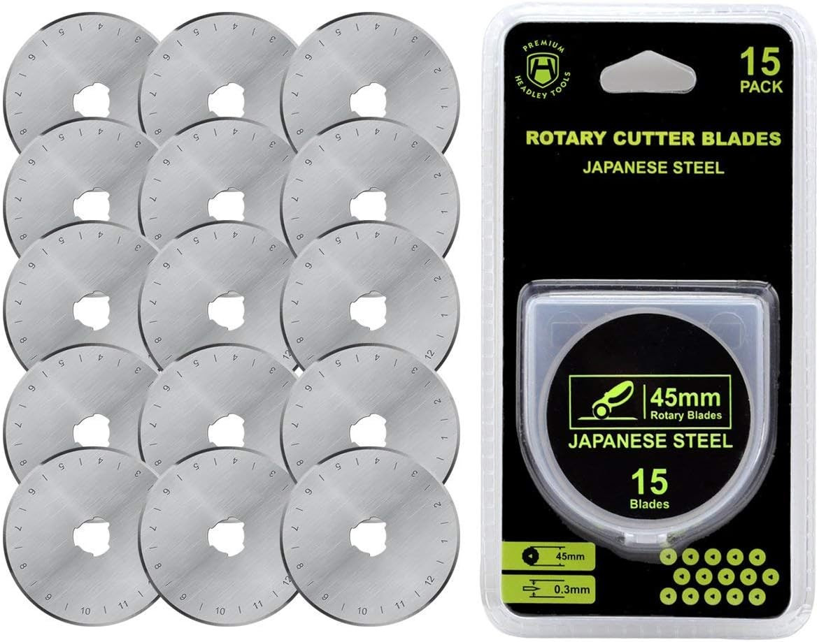 45mm Rotary Cutter Blades (Pack of 15) Compatible with Olfa, Fiskars, Replacemen
